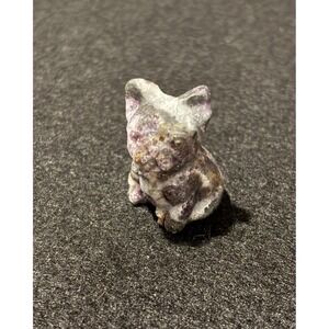 Hand Carved Purple Fluorite French Bulldog Crystal Figurine Miniature Dog 1 inch